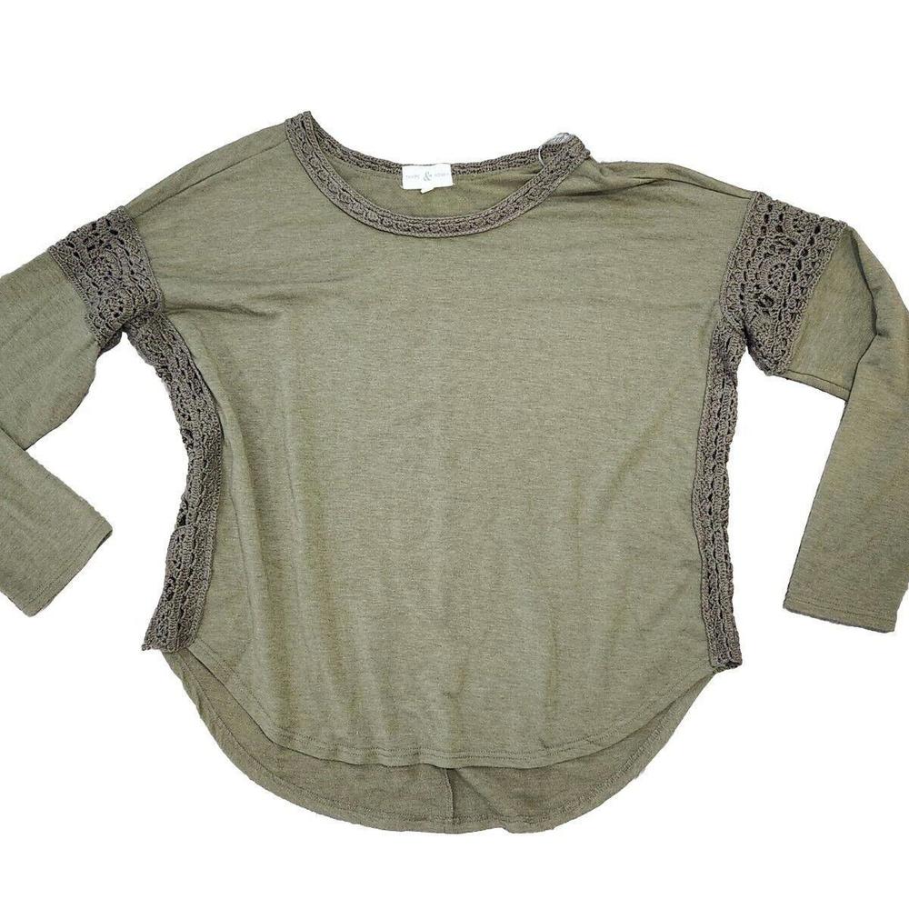 Thyme And Honey Sweater Top Medium Green Long Sleeve Crochet Cut Out